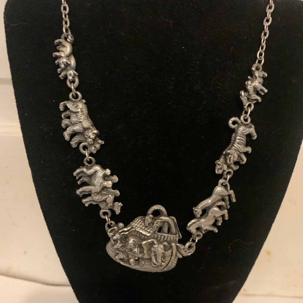 Vintage EJC 96 Noah’s Ark pewter necklace . 24”. 40.4 grams